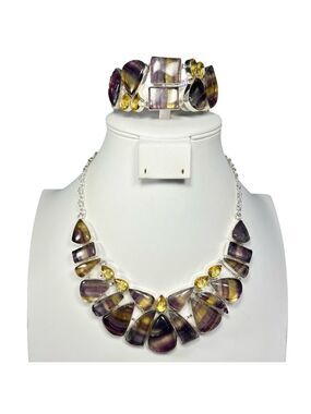 Fluorite 925 Large Gemstone Necklace & Bracelet